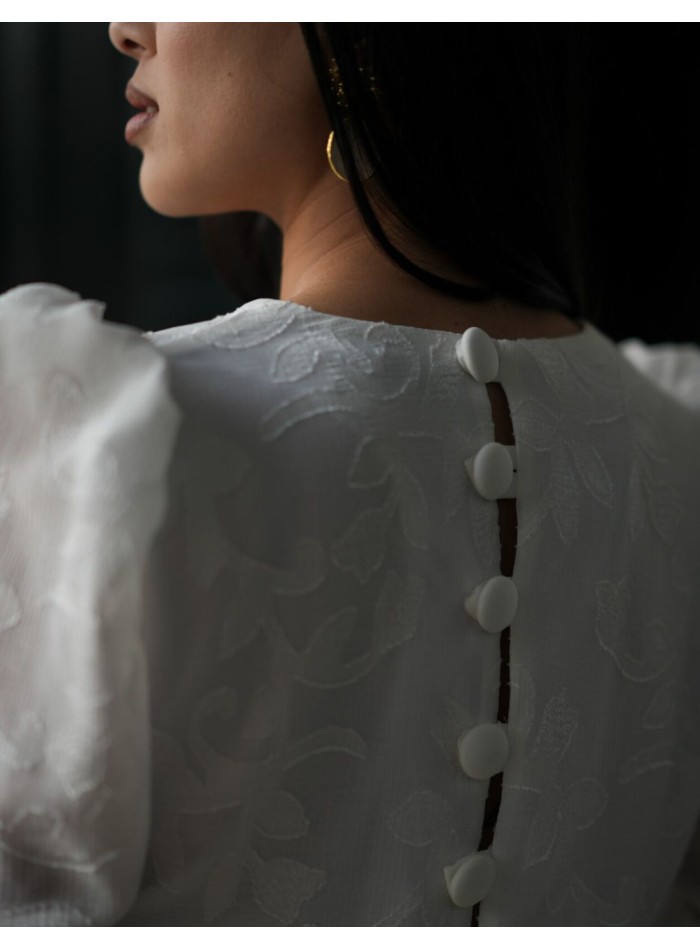 Two-piece white brocade chiffon top and skirt set