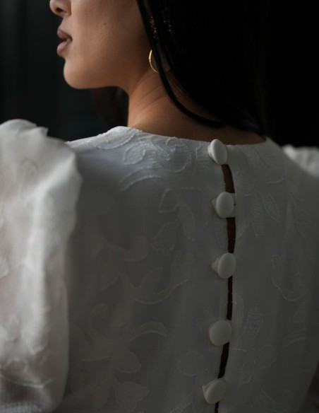 Ensemble deux pièces - top et jupe en mousseline de brocart blanc