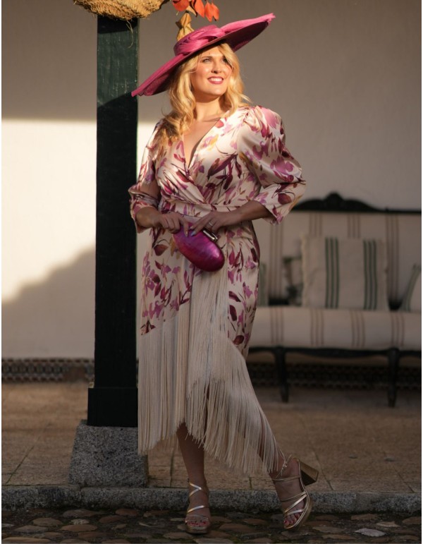 Robe midi imprimée avec ourlet frangé