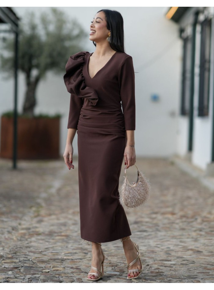 Vestido midi marrón