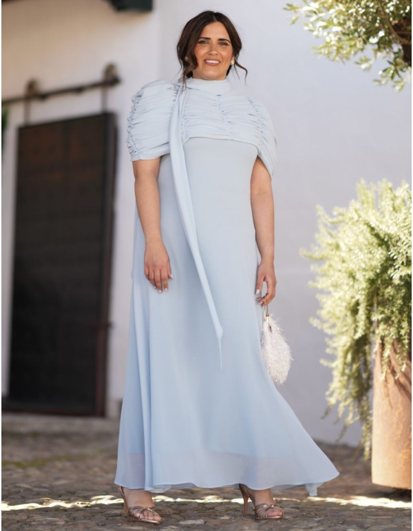 Vestido midi con corte evasé de gasa con cuello halter y foulard multiposición