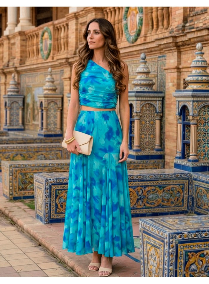 Tenue d'invité en mousseline de soie imprimée...