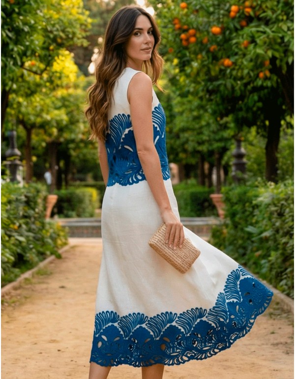 White set with blue openwork embroidery 2