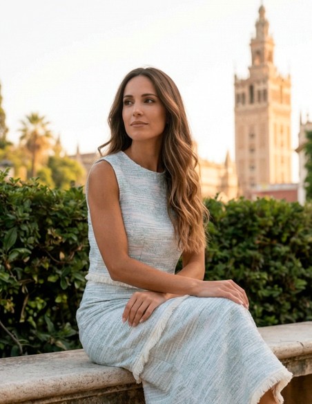 Conjunto celeste elegante de dos piezas para invitada boda, bautizo y comunión.