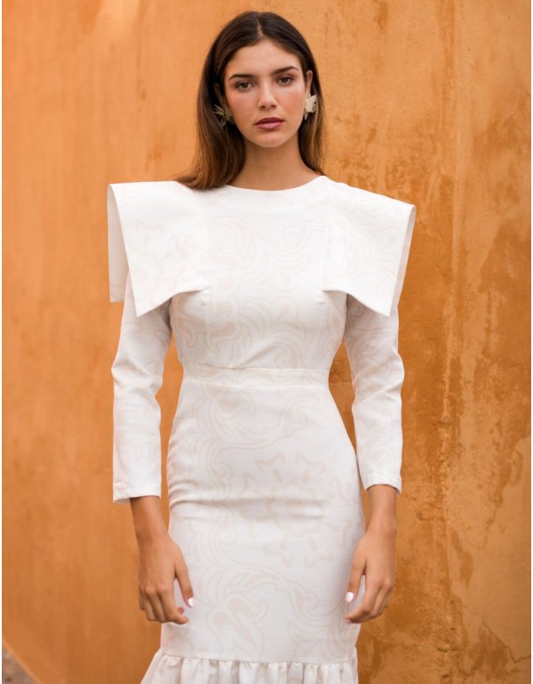 Robe midi blanche à coupe droite avec volant à l'ourlet 2