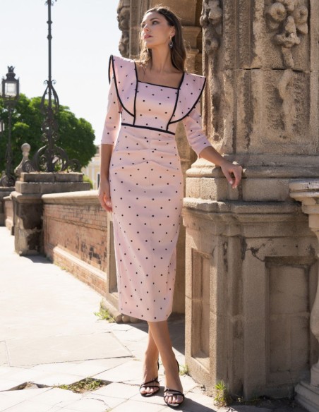 Vestido midi de tafetán rosa nude