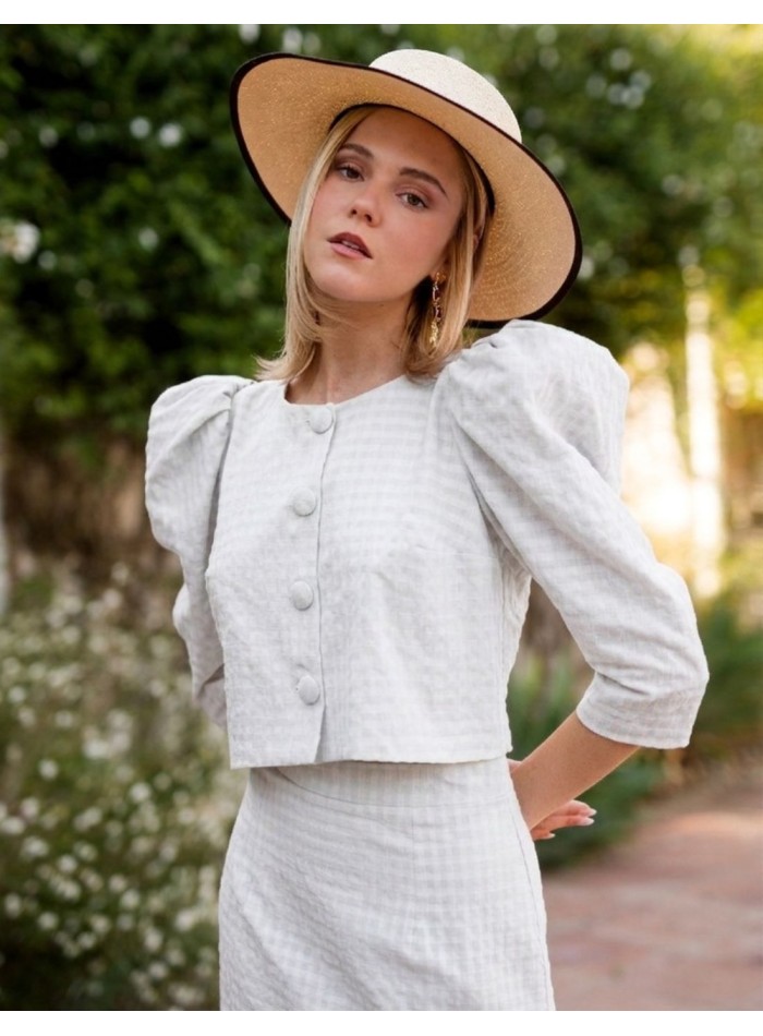 Ensemble deux pièces en tweed blanc avec...