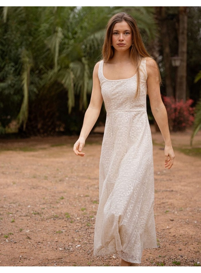 Strapless midi dress made of lace with crepe...