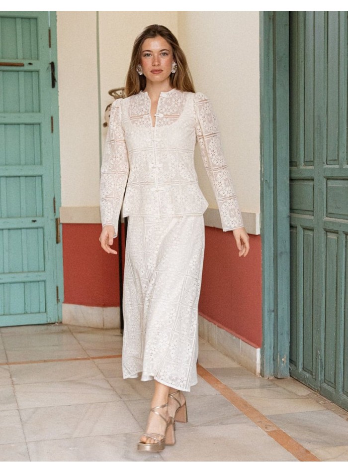 Robe midi sans bretelles en dentelle doublée de...