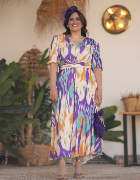 Robe midi en tissu imprimé fluide pour une robe d'invité