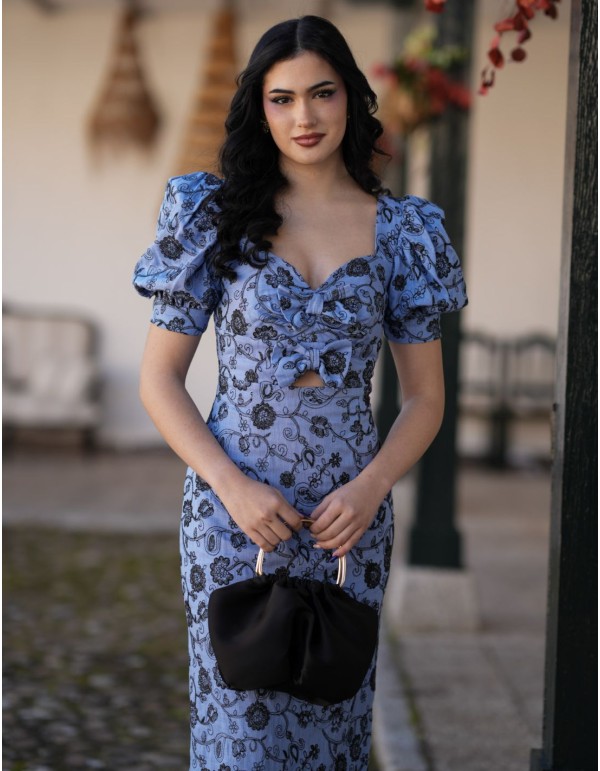 Vestido midi con manga abullonada y escote corazón