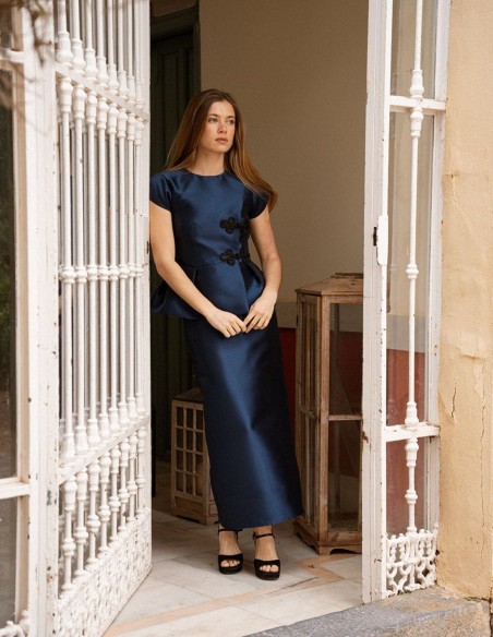 Falda midi de invitada en mikado de color azul