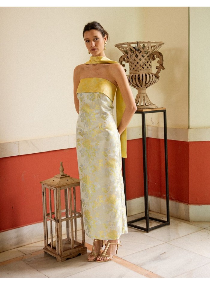 Vestido midi con estampado oriental y palabra...