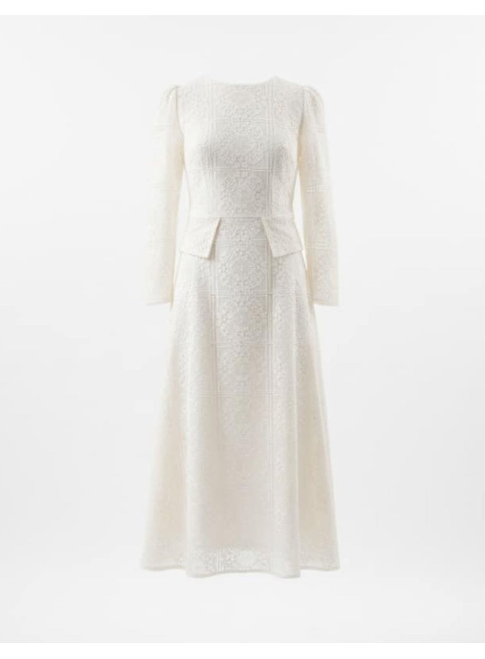 Vestido midi de encaje con falsos bolsillos