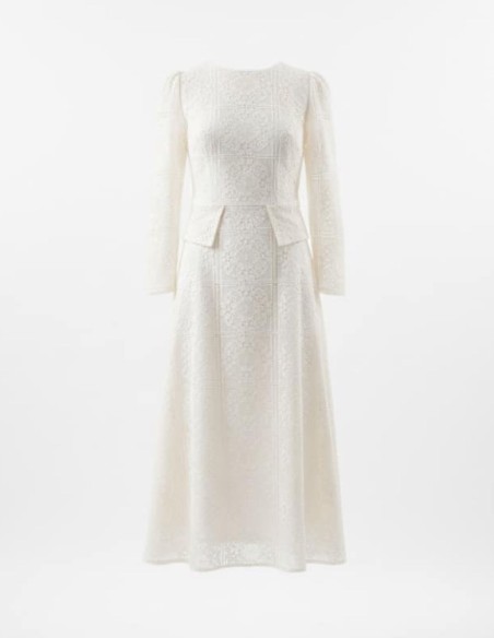 Vestido midi de encaje con falsos bolsillos