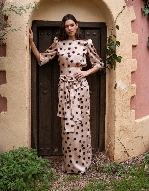 Long skirt with double front lacing and polka dot print 2