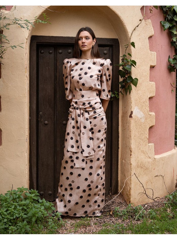 Falda larga con doble lazada frontal y...