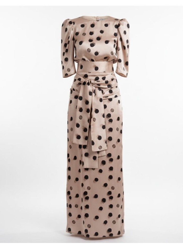 Long skirt with double front lacing and polka...