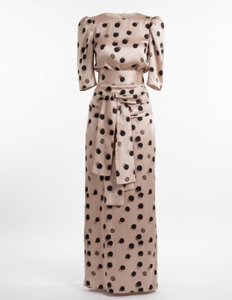 Long skirt with double front lacing and polka dot print