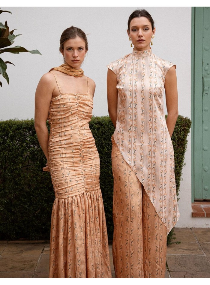 Long strapless dress in toasted yellow with...