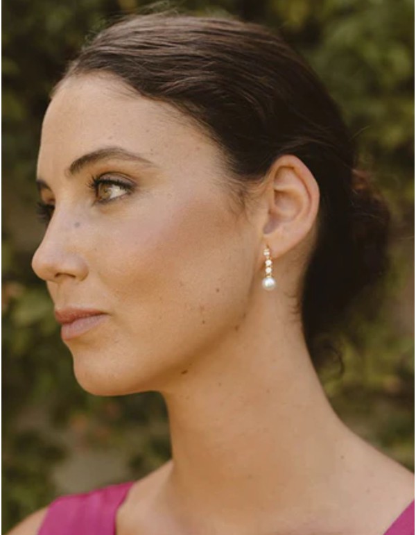 Boucles d'oreilles élégantes avec trois zircons et des...