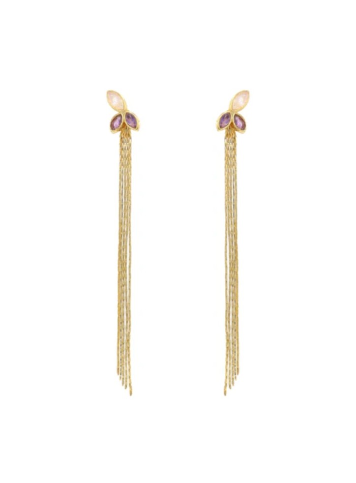 Pendientes desmontables con piedras y flecos de...