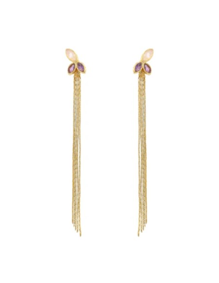 Pendientes desmontables con piedras y flecos de cadenas