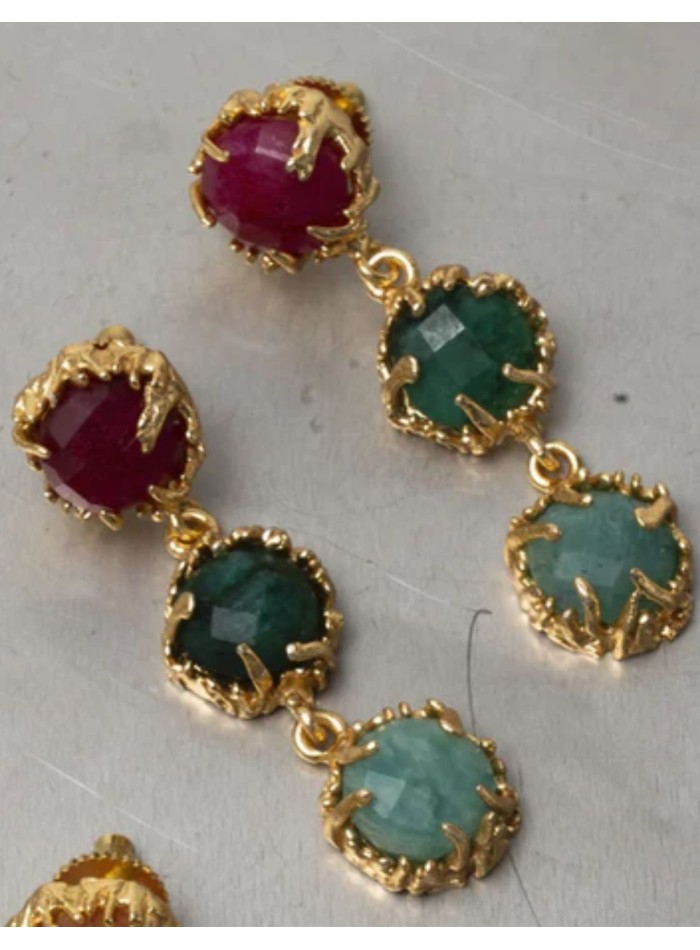 Earrings with three round stones in cascade and...
