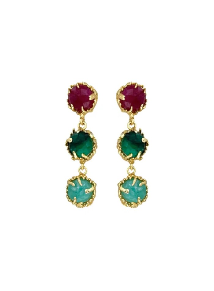 Boucles d'oreilles avec trois pierres rondes en...