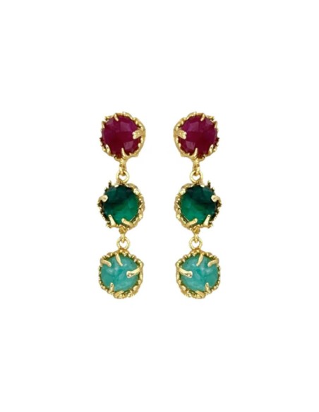Earrings with three round stones in cascade and golden structure