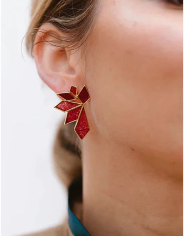 Boucles d'oreilles géométriques avec pierres de couleur...