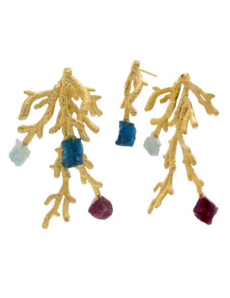 Boucles d'oreilles détachables en forme de corail avec des pierres aux extrémités