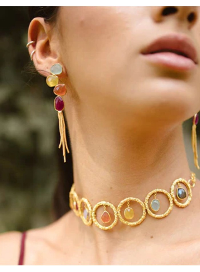 Boucles d'oreilles avec pierres multicolores...