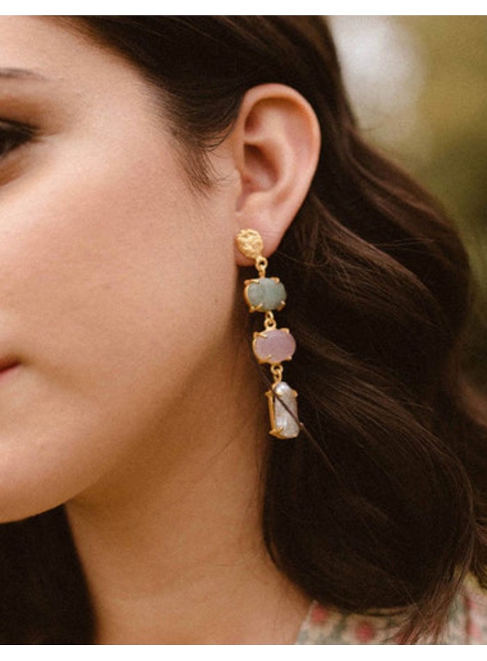 Earrings with multicolored stones and cascading...