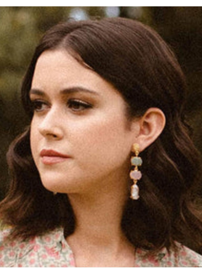 Pendientes con piedras multicolor y perla en...