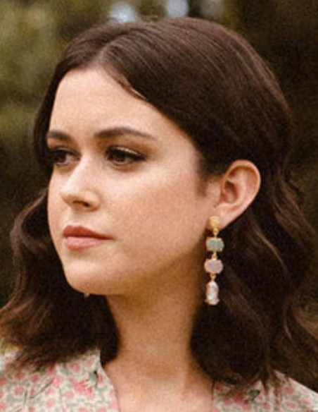 Boucles d'oreilles avec pierres multicolores et perles en cascade