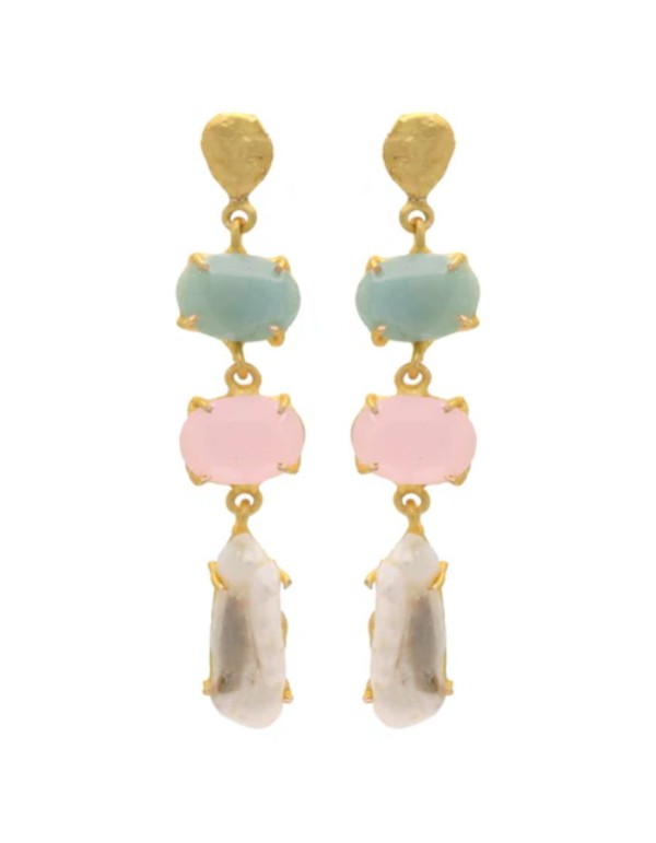 Boucles d'oreilles avec pierres multicolores et perles en... 2