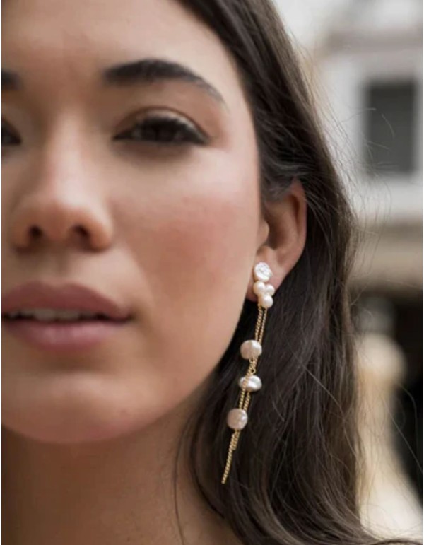 Pendientes elegantes de cascada con perlas