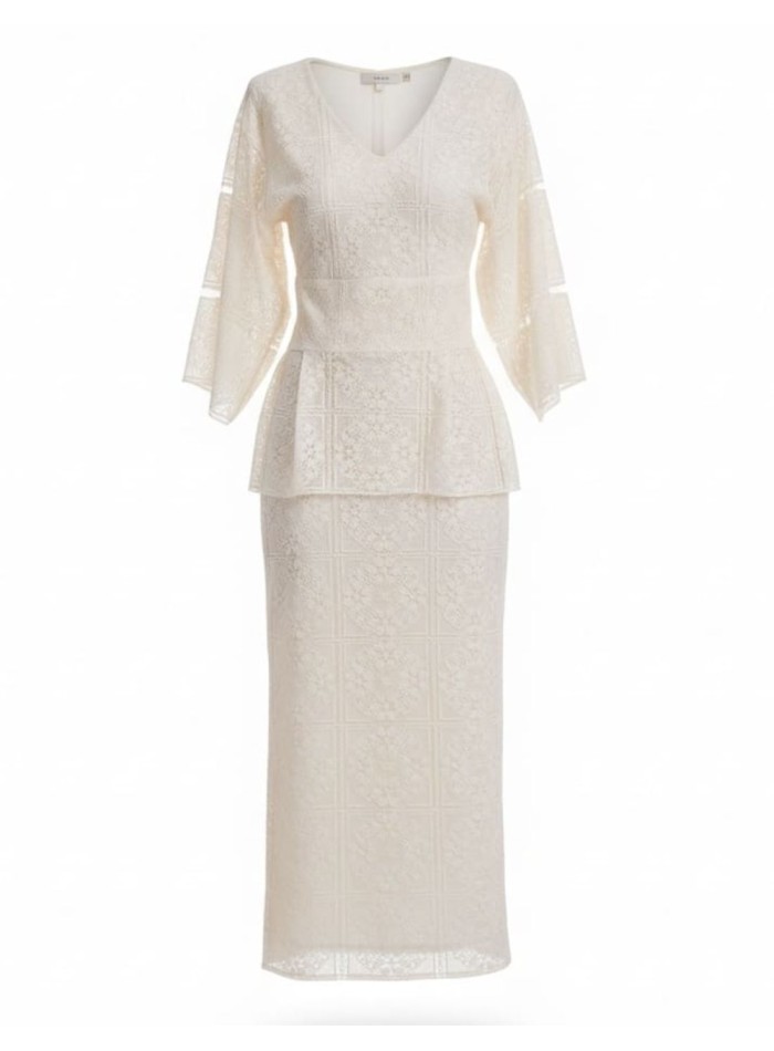 Straight cut lace midi skirt