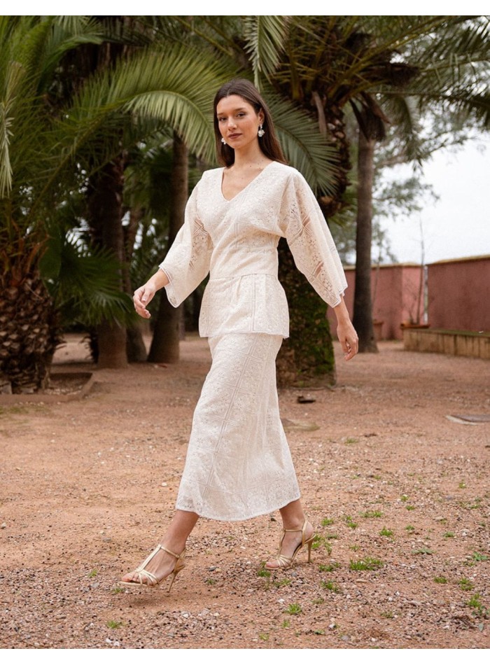 Jupe midi à coupe droite en dentelle