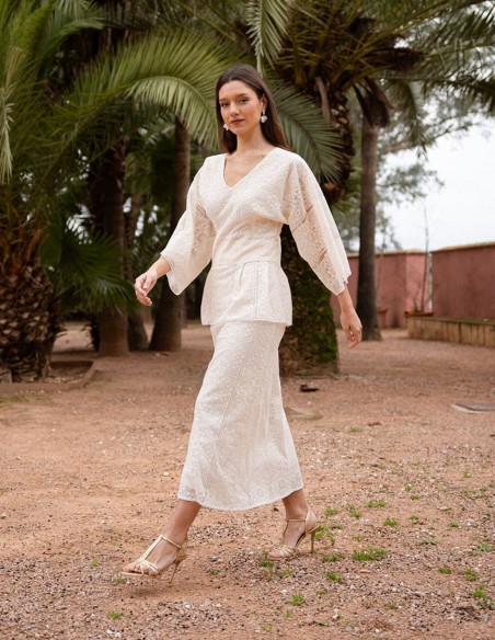 Jupe midi à coupe droite en dentelle