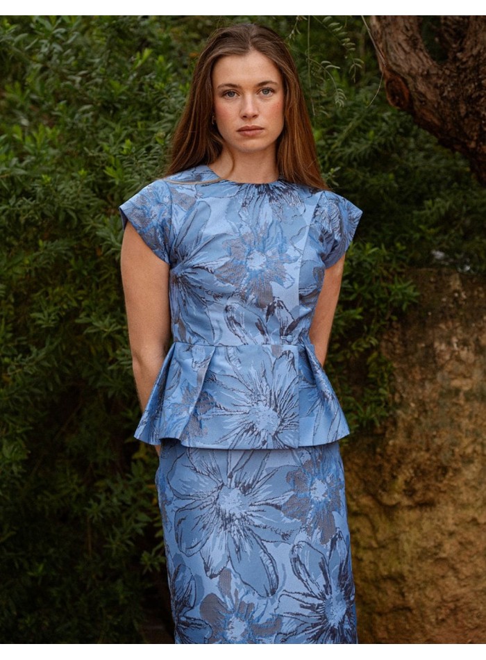 Veste à volants en brocart floral