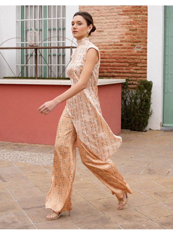 pantalón estampado flores y rayas