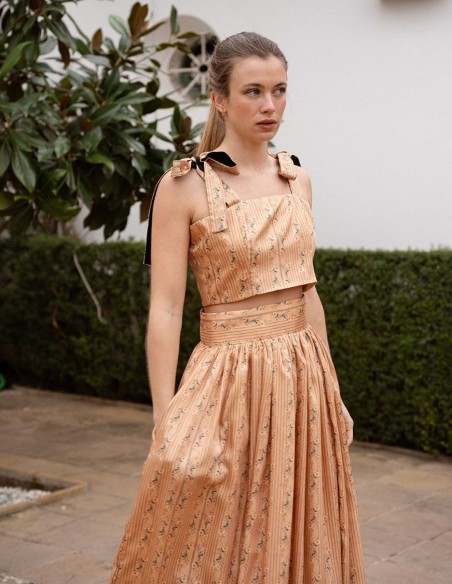 Printed strapless short top with lace and print