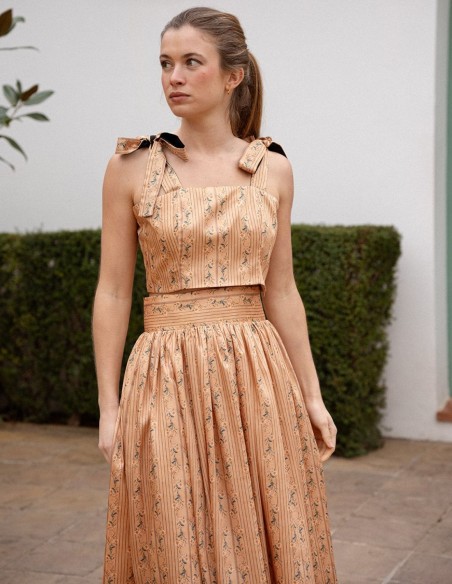 Printed strapless short top with lace and print