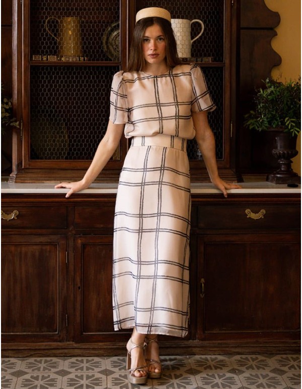 Flared midi skirt in chiffon with checkered print 2