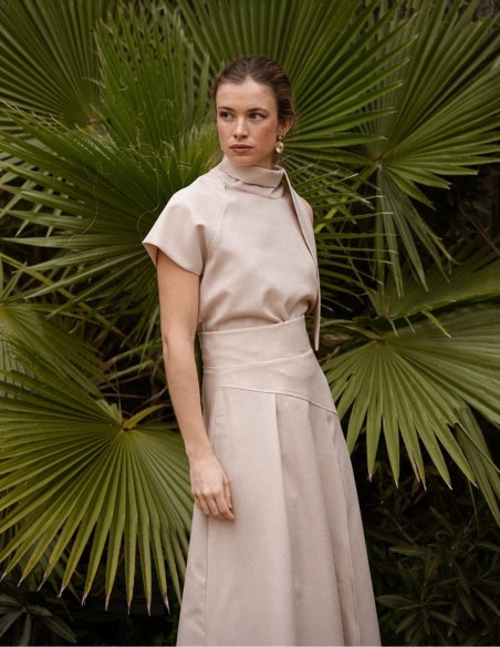 Asymmetrical short sleeve top with lacing