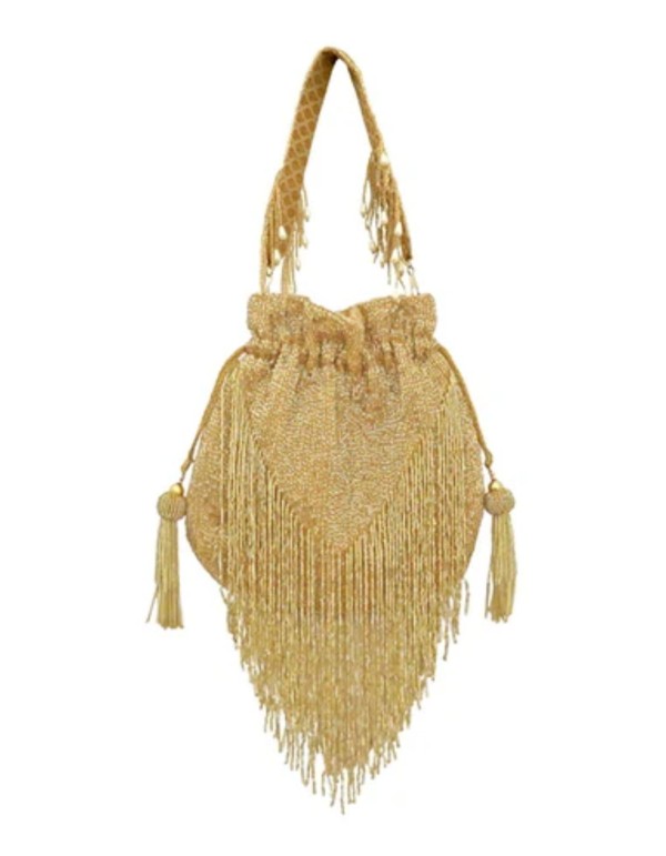 Handmade handbag with bangs in golden color 2