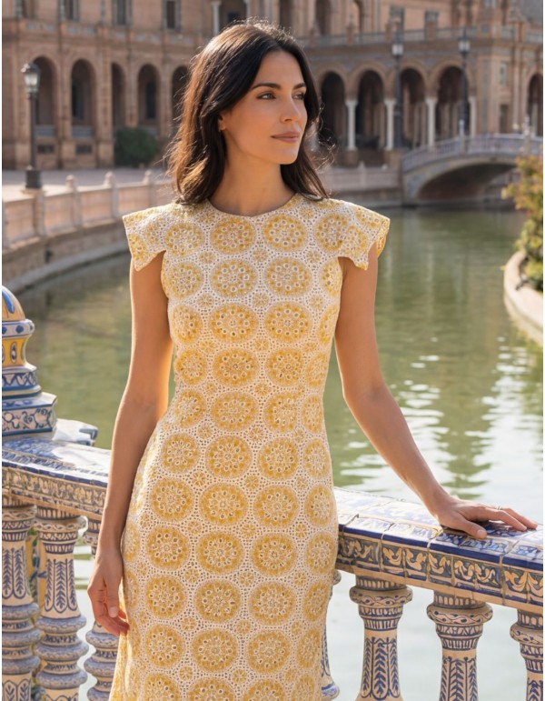 Yellow midi dress with embroidery for guests 2