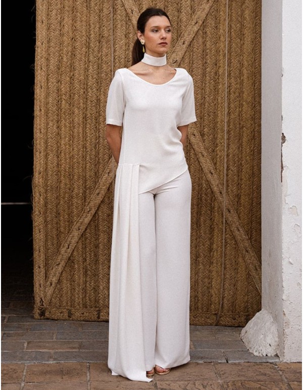 Pantalon écru avec fermeture éclair au dos 2